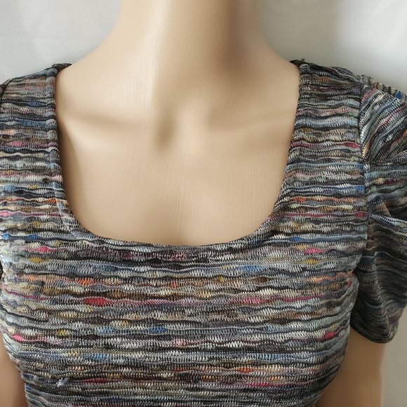 Forever 21 Women’s Square Neck Striped Puff Sleeve Bodycon Knit Dress Medium - Picture 5 of 16